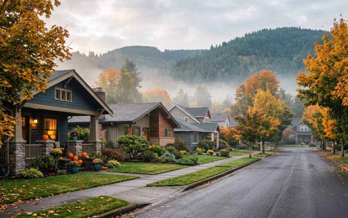 Hillside residential neighborhood in Camas, Washington